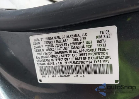 2006 Honda Odyssey Lx from USA, damaged, VIN 5FNRL38226B037194